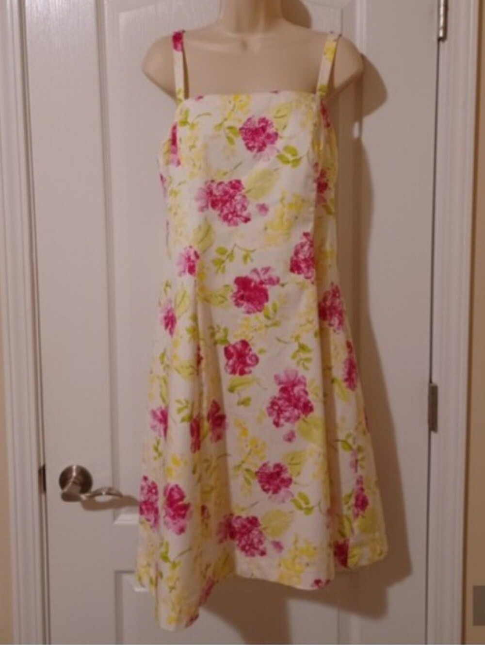 White Midi Sundress with Pink Floral Print Size 14